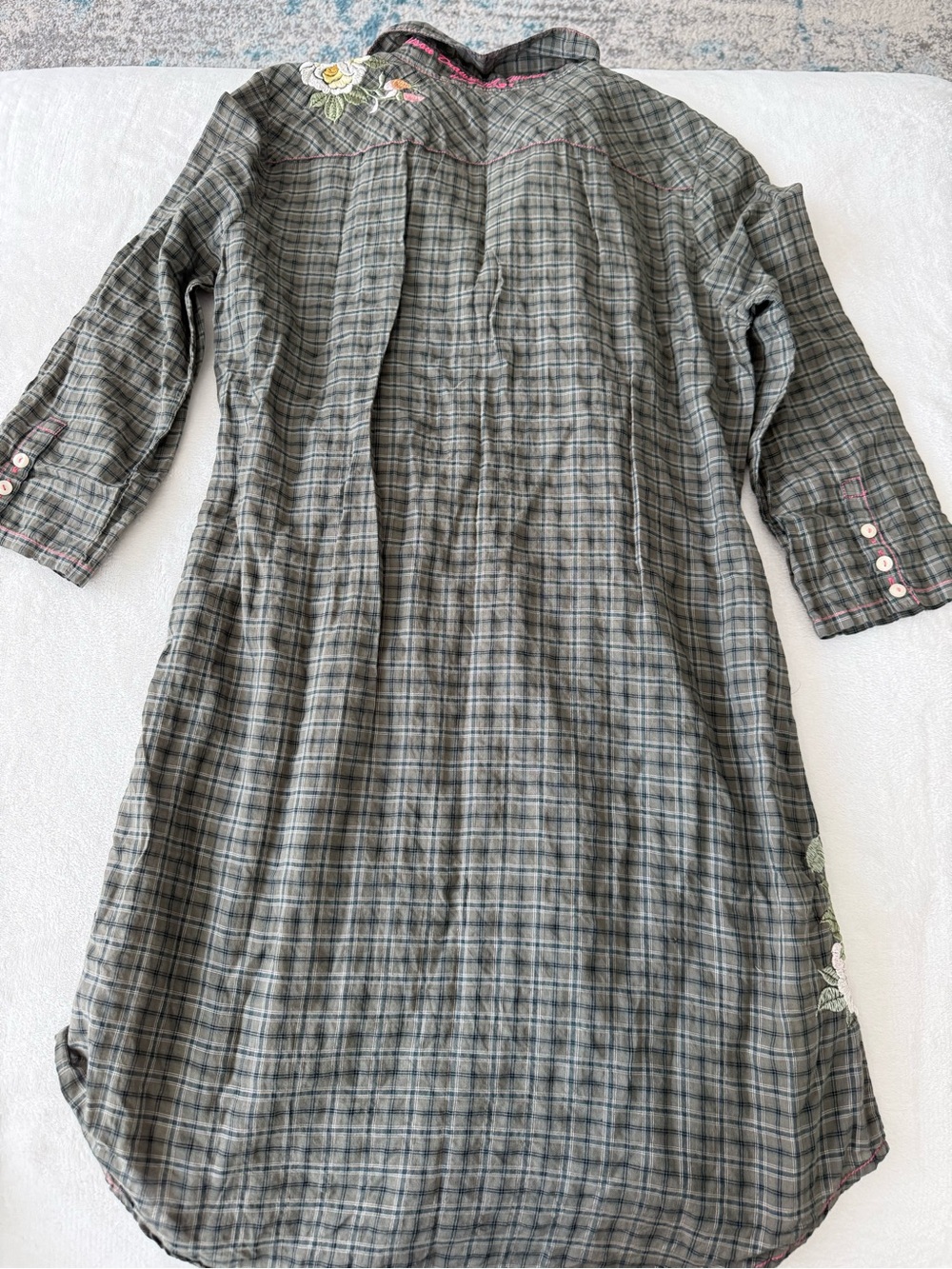Johnny Was 3 J Olive Plaid Dress with Embroidery Size Small E04 - Picture 10 of 11